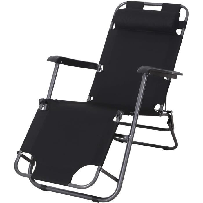 Chaise Longue Inclinable Outsunny 2-en-1 - Transat Bain De Soleil Pliant, Têtière Amovible, Toile Oxford Bleu, Charge 136 Kg