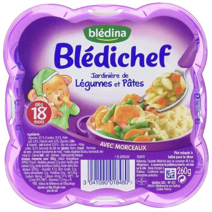 Bledina Bledichef Assiette Plats Complets Du Soir Jardiniere De Legumes Pates Des 18 Mois 260 G Lot De 6 Cdiscount Puericulture Eveil Bebe