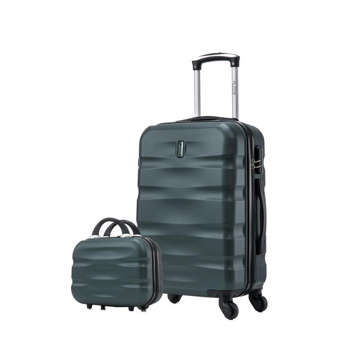 VALISE SET DE 2 - VALISE CABINE AVEC VANITY - CELIMS - 55 cm - 4 Roues - Rigide - ABS - Vert Foncé