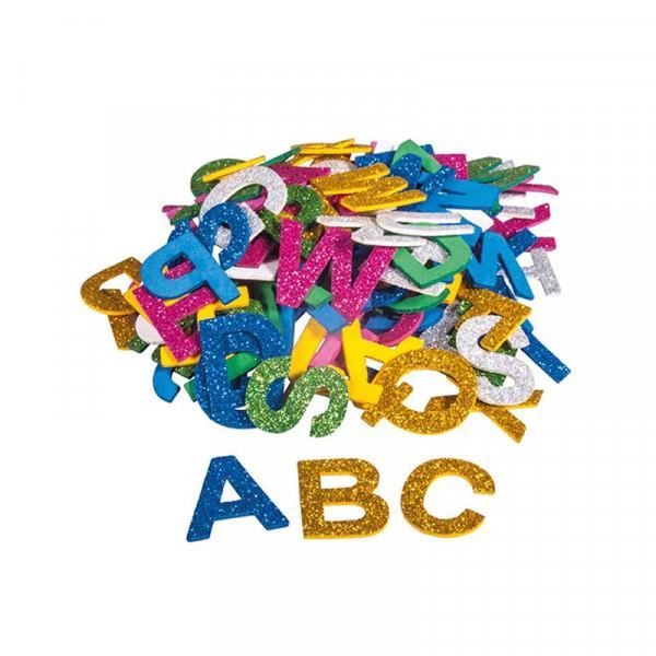 Lettres - Alphabet - Adhésives - Mousse avec paillettes - Assortiment de couleur