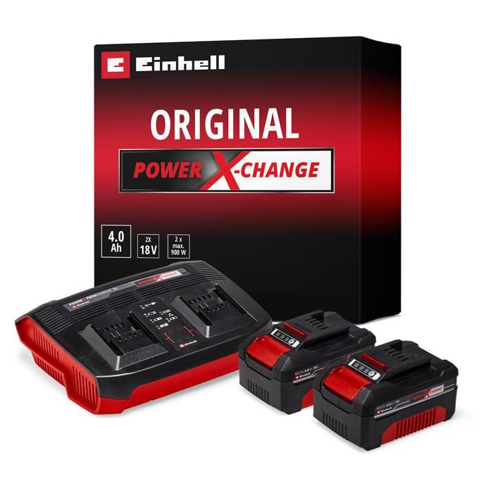 Starter Kit Einhell avec batterie et chargeur Power X Change lithium ion 18 V 2 batteries 4 0 Ah et chargeur double - vue 3