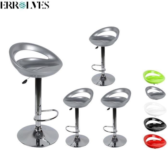 ERROLVES® Lot de 4 Tabouret de bar avec dossier 26cm Siège ABS Hauteur ajustable 55-75cm Gris clair