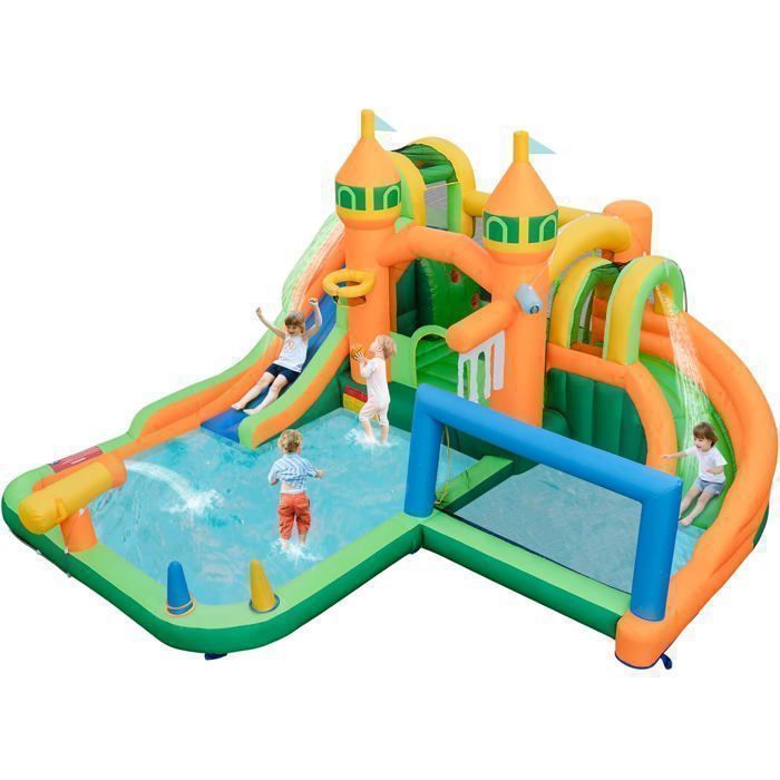 Château Gonflable GOPLUS Pour Enfants 3-10 Ans - 370x280x230cm - Filet De Protection - Sans Souffleur