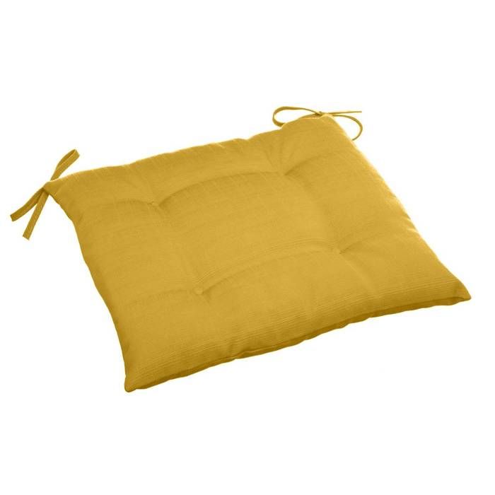 Galette de chaise carrée 4 points Korai jaune moutarde 40x40x4cm en polyester - Hespéride Galette de chaise carrée 4 points Korai jaune moutarde 40x40x4cm en polyester - Hespéride