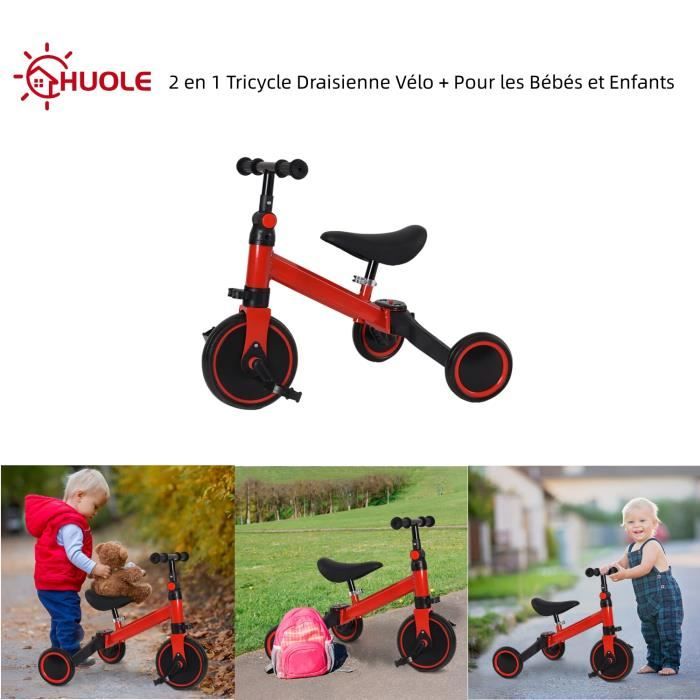 Tricycle Draisienne Vélo HUOLE 2 en 1 pour enfant de 18 mois à 4 ans Rouge