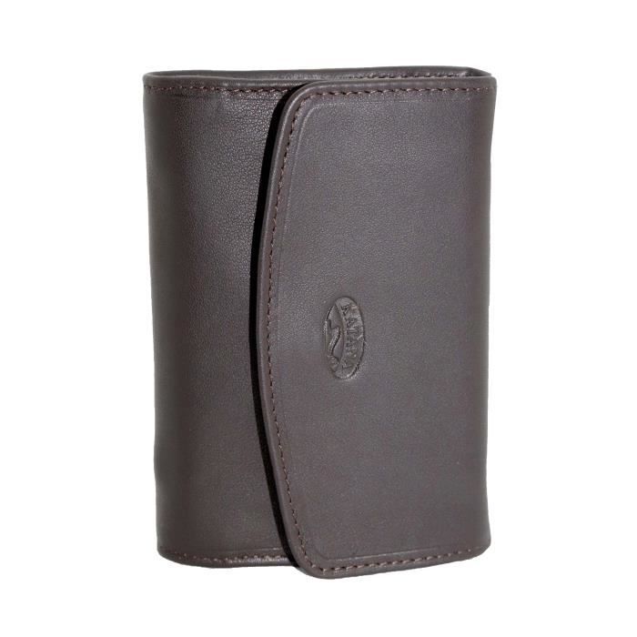 Petit Porte-Monnaie Porte-Clés Katana Cuir Lisse Noir - Réf 553042