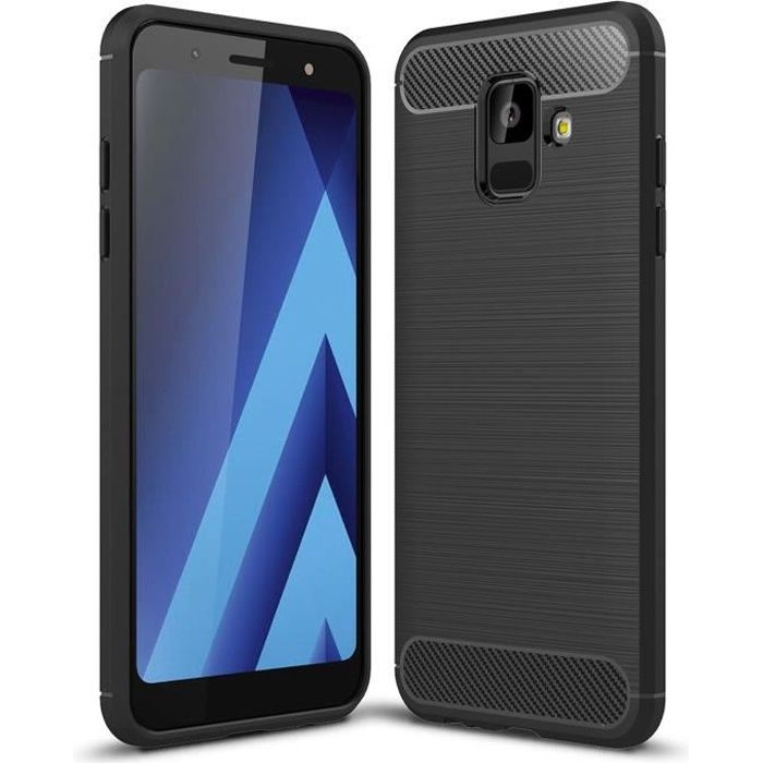 A6 Plus 2018 avec 3 Pièces Protection écran en Verre Trempé Noir Fibre de Carbone Souple TPU Housse Etui de Protection en Silicone Antichoc ivoler Coque pour Samsung Galaxy A6 2018 