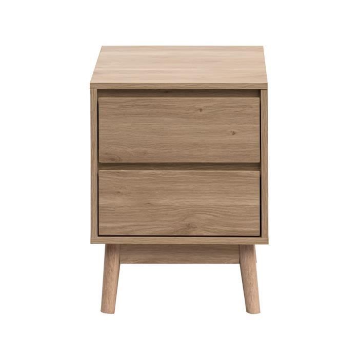 rebecca mobili table de chevet à 2 tiroirs en bois brun nordique 56,5x40x40 cm