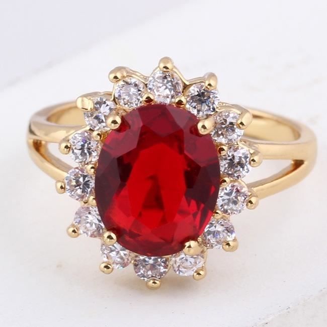 Bague De Fiancailles En Or Jaune 18k Plaque Or Ovale Rubis Pour