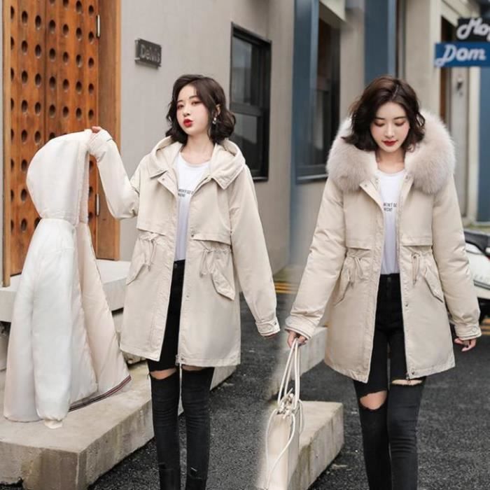 Manteau Femme Mode mi long Ample Nouvelle arrivee Plus velours Garder au chaud Blanc LZ Blanc Cdiscount Pret a Porter