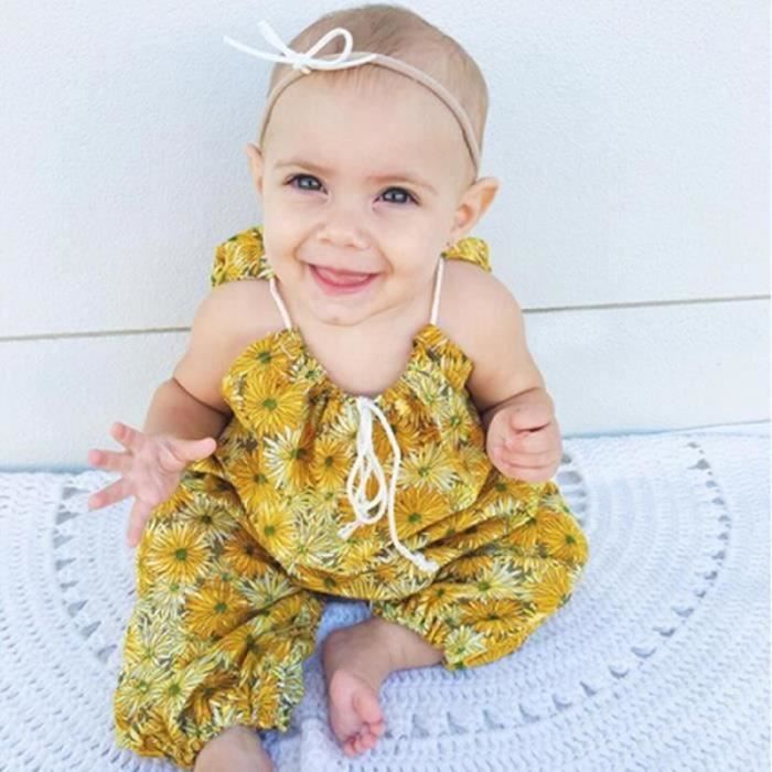 COMBINAISON COMBIPANTALON COMBISHORT Fille Bebe Enfant Combinaison a Bretelles Fleurs Chrysantheme Marguerite Tenue Ete Sans Or Cdiscount Pret a Porter