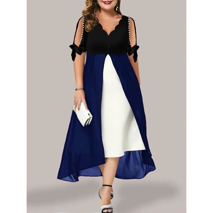 Robe longue en mousseline de soie pour femmes grande taille panneau d abonn s blanc et noir taille haute maxi faux 1.5mmx13754m