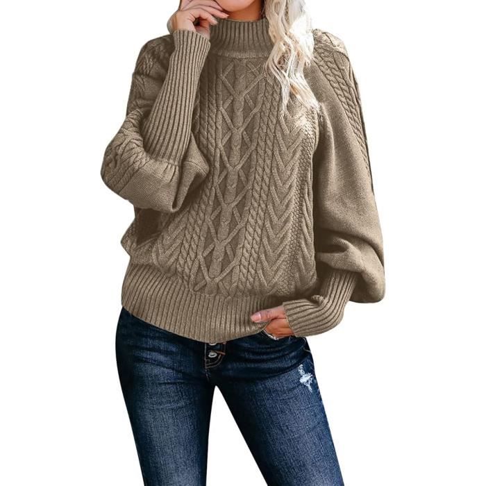 Pull en Laine Femme Col Roule Automne Hiver Pull Chaud Jacquard Tricot Decontracte Pullover Manches Longues Bouffantes Chic Haut