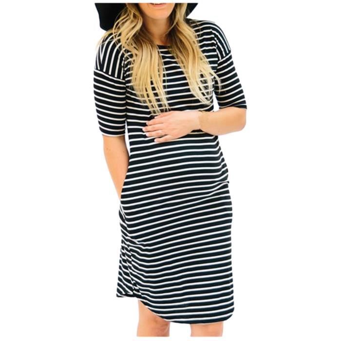 Robe De Maternité à Manches Courtes Froncée Smallshow - Confortable Et Élégante Pour Femme Enceinte