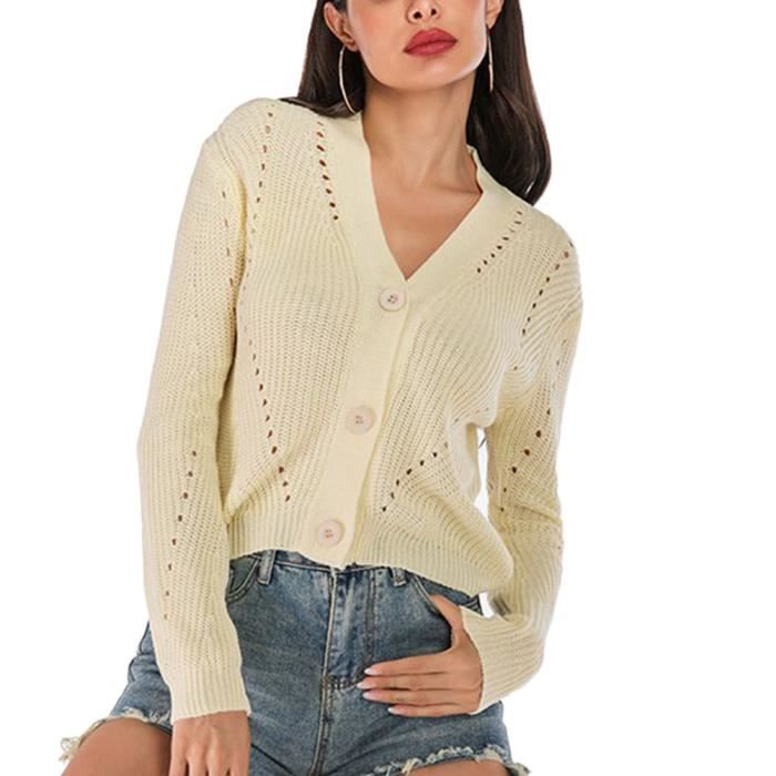 Boléro Femme Gyabnw - Cardigan Léger Manches Longues En Tricot Ajouré - Parfait Printemps/Automne