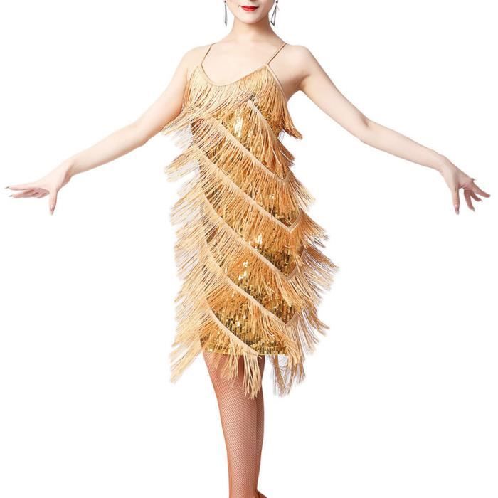 Robe De Bal Charleston Années 20 - Paillettes Et Franges - Col V Profond Devant/derrière - Pour Soirée Gala, Thème Gatsby
