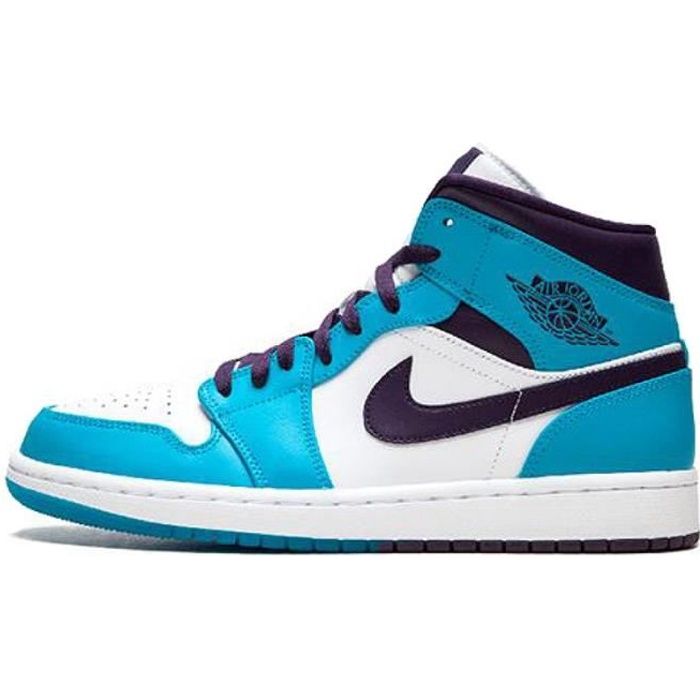 Basket AJ 1 Air-Jordan 1 Mid Hornets AJ1 Pour Hommes et Femmes - Bleu Noir - Cdiscount Chaussures