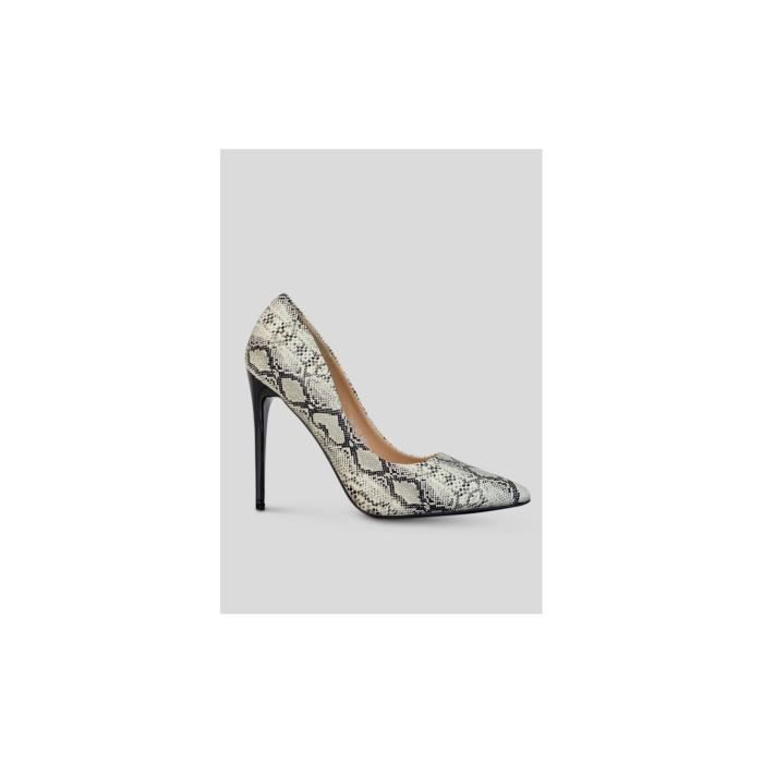 escarpins femme beige - talon aiguille - motifs python - hauteur 12cm