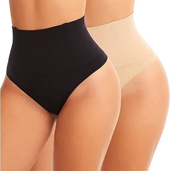 String Gainant Femme Gaine Amincissante Panty Invisible Minceur Culotte  Gainante Sculptante Culotte Ventre Plat Tanga Shapewear Noir+Beige - Cdiscount  Prêt-à-Porter