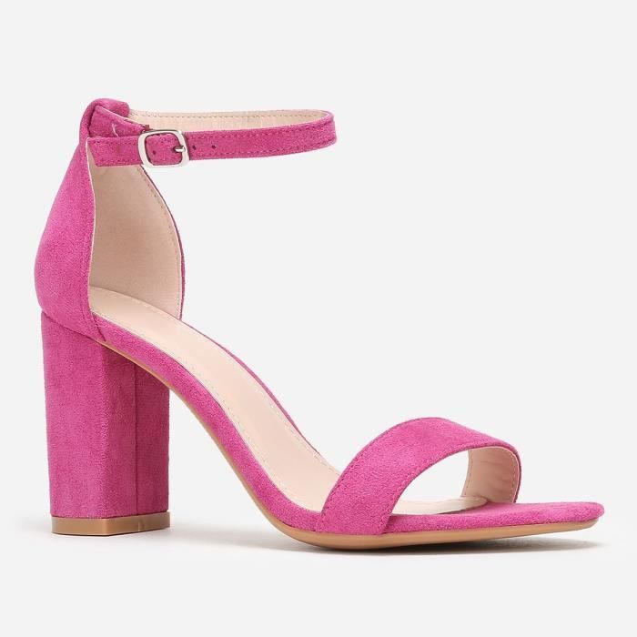 Sandales femme violettes a talon carre LA MODEUSE bride ajustable synthetique Cdiscount Chaussures