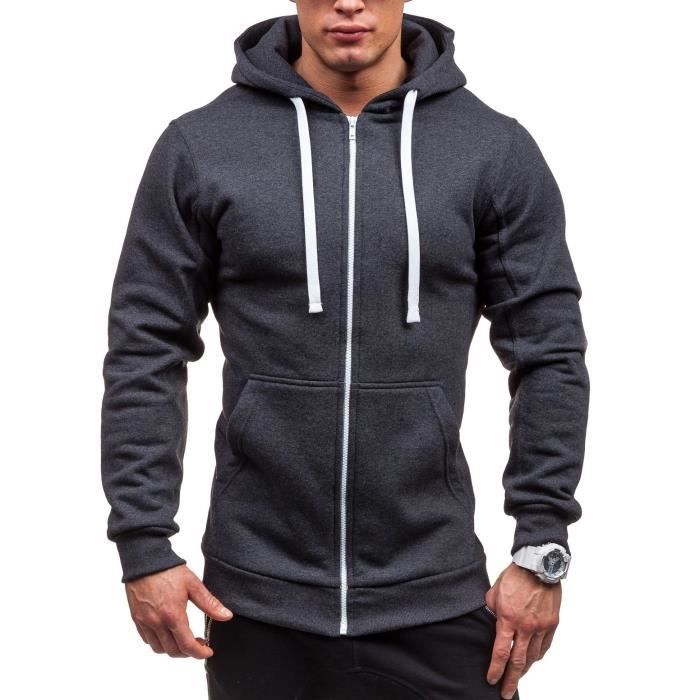 Sweat a Capuche Homme Zippe avec Poche Pullover Manche Longue a Cordon Thermique Pull Sport Basketball Running Jogging Pullover black Cdiscount Pret a Porter