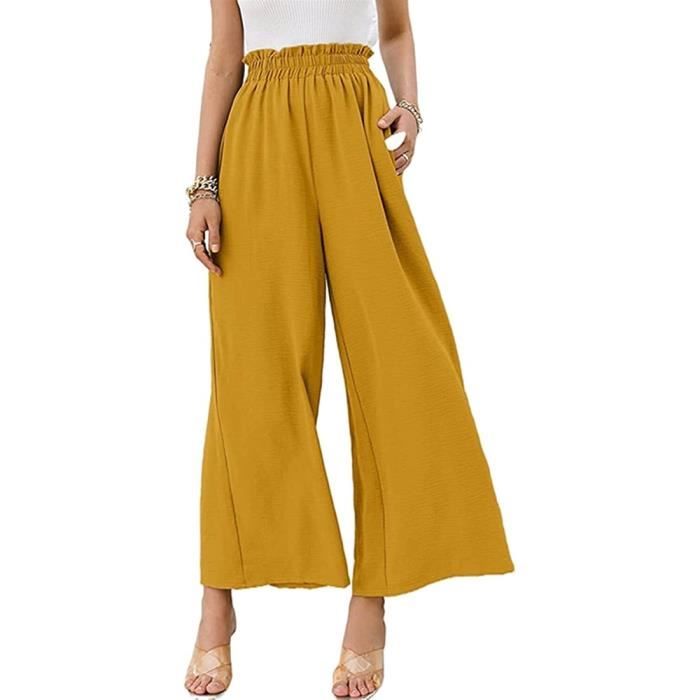 Pantalon Femme Fluide Large Grande Taille Ete Coton Decontractee Pilates Jaune Jaune Cdiscount Pret a Porter