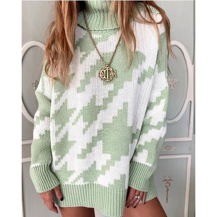Pull Col Roulé Femme Hiver - Bordeaux, Manches Longues, Tricoté Confortable COSKTIARL