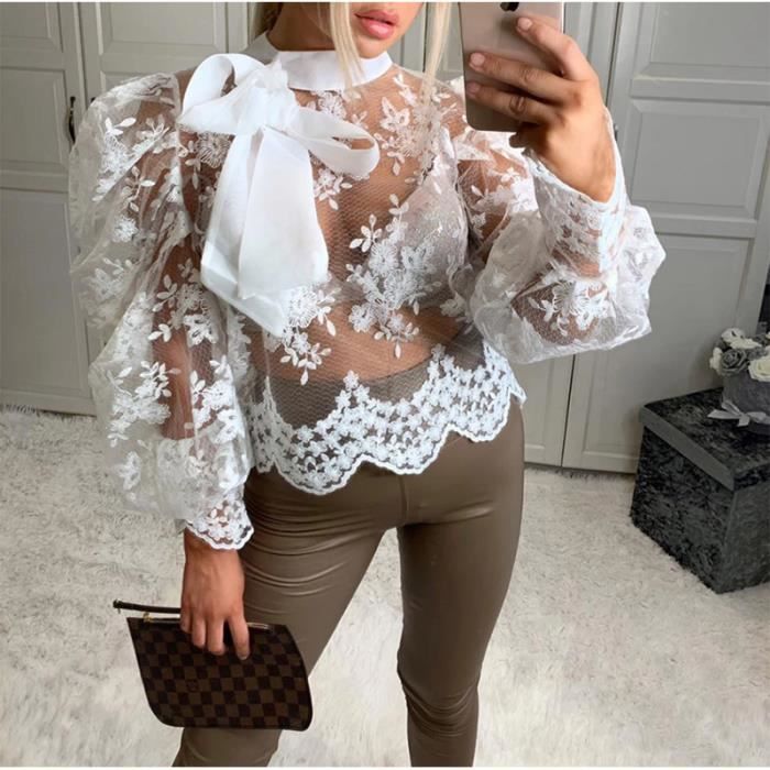 Chemise manche bouffante transparente outlet