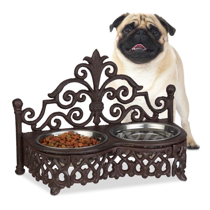 Comparer les prix de Gamelles chiens, lot de 3, style antique, double écuelle, antiquités, fonte fer forgé, 4 bols inox,  0,3 litre, marron