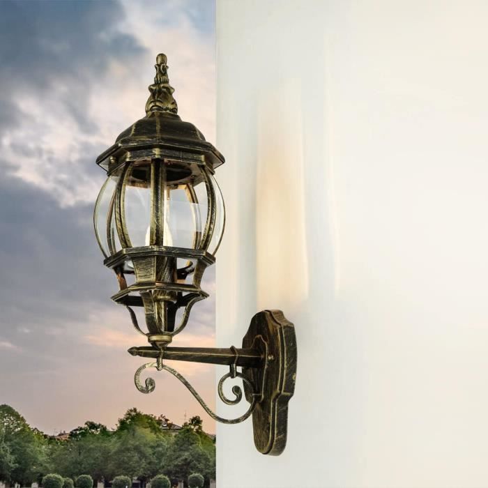 Luminaire Mural Extérieur En Aluminium Et Verre Doré Antique Ip23 ...