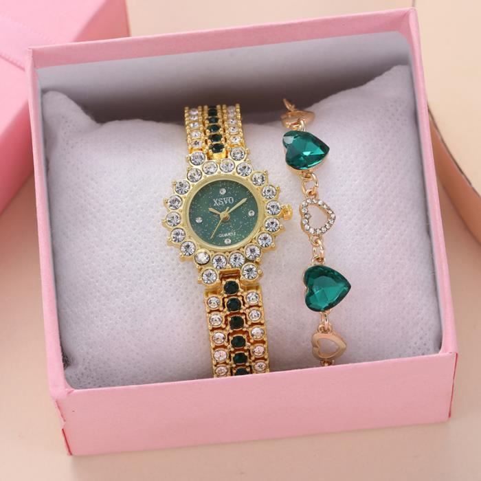 Montre Femme - Mode Créatif - Amour Strass - Bracelet Chaîne - Cadran