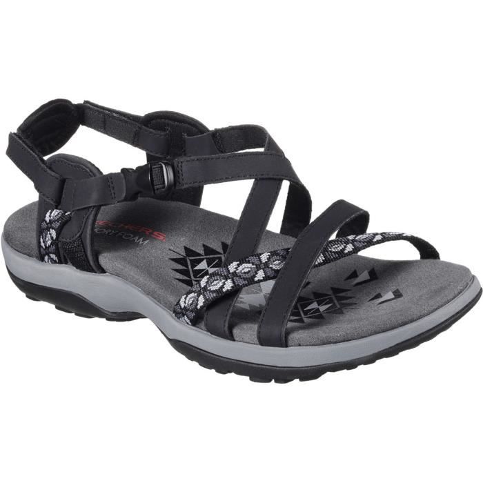 Sandales de randonnée REGGAE SLIM - SKECHERS - Vacay - Femme - Noir - Boucle de serrage - Synthétique - Plat