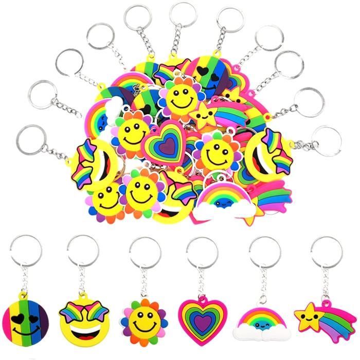 100 Porte-clés Emoji - 10 Motifs - Cadeau Anniversaire, Fête - Caoutchouc Et Métal - 3,5cm