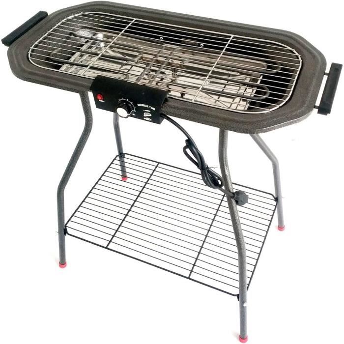 vertes BBQ de Table Barbecue Électrique 2500W en Acier Inox, Température Réglable jusqu'à 650°C, Bac de Récupération des Graisses Extractible, Grille 42,5 x 23,5cm, Pieds en Caoutchouc Antidérapants