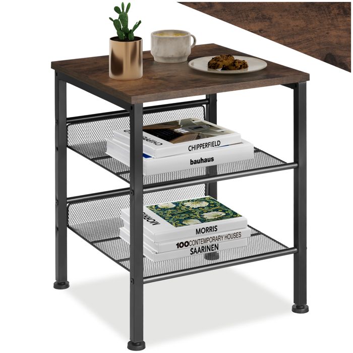 Table basse - TECTAKE - Table dappoint LINCOLN au style industriel en bois MDF et acier 405 x 40 x 505 cm - Bois foncé