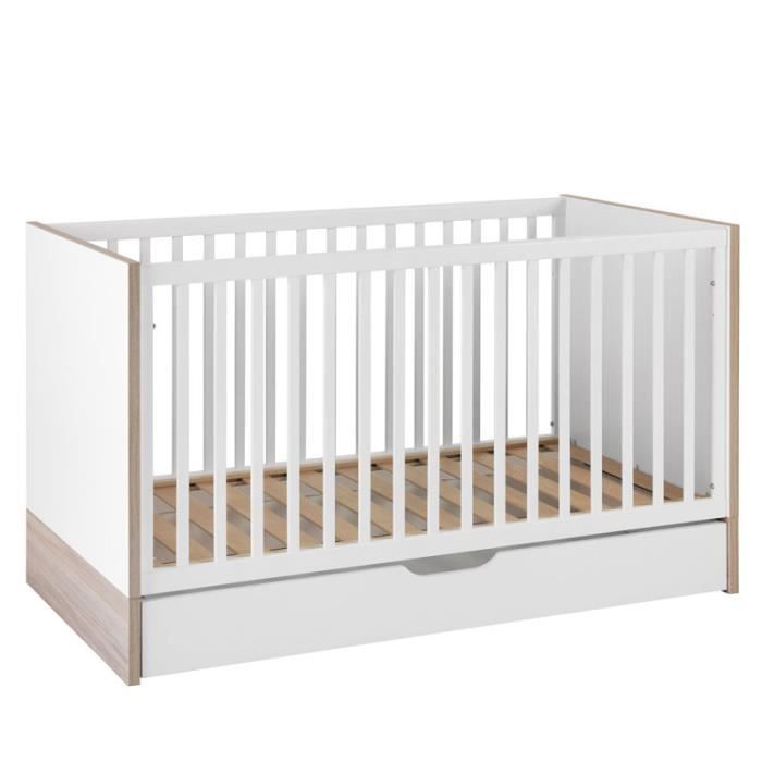 Lit Bebe Evolutif A Tiroir Blanc Bois Kiono L 145 X L X H 75 Cdiscount Maison