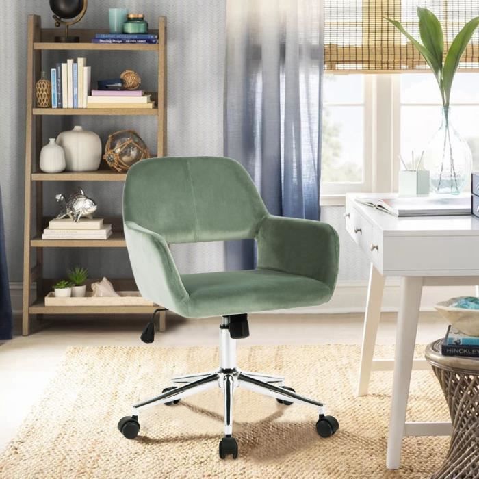 belle chaise de bureau dossier ergonomique et réglage en hauteur d'assise chaise d'ordinateur, tissu velours, vert clair