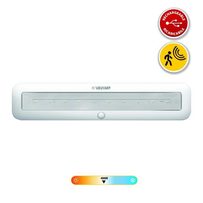 Réglette LED - VELAMP - LAGOON - 30cm - Détecteur de mouvement - Rechargeable USB Réglette LED - VELAMP - LAGOON - 30cm - Détecteur de mouvement - Rechargeable USB
