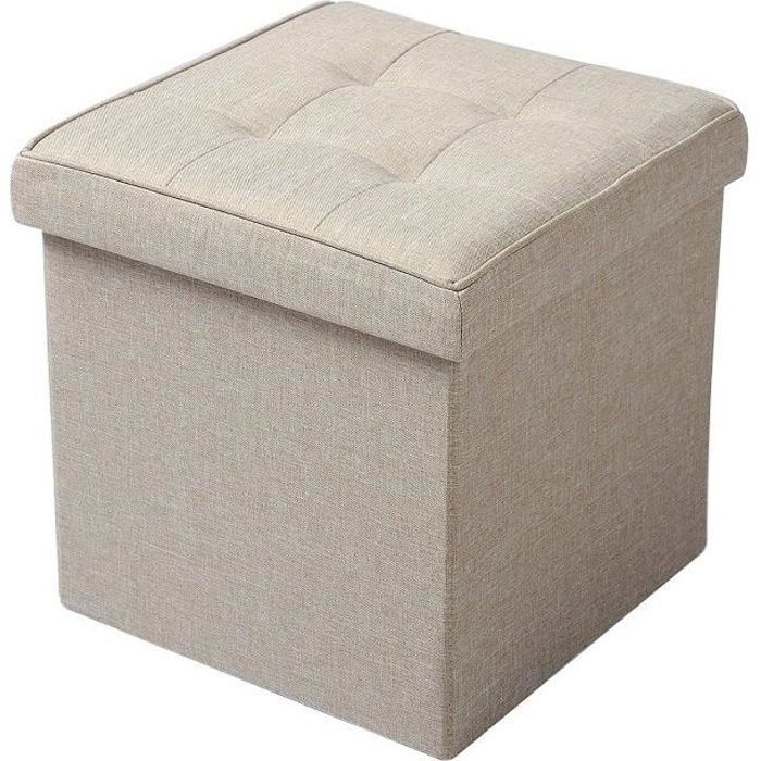 WOLTU Tabouret Pouf Coffre Boîte de rangement Siège rembourré en lin siège pliable 37.5x37.5x38cm Beige WOLTU Tabouret Pouf Coffre Boîte de rangement Siège rembourré en lin siège pliable 37.5x37.5x38cm Beige