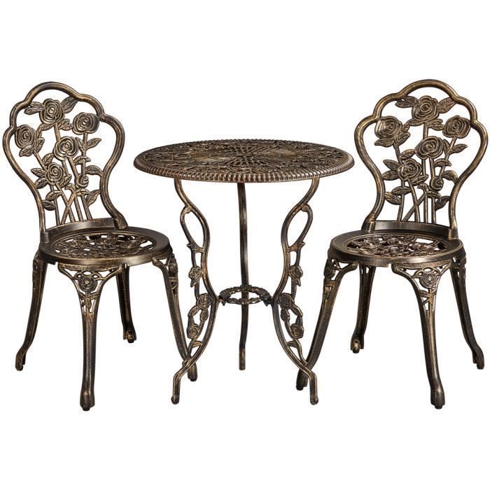 Yaheetech Ensemble de Table et Chaise Salon de Jardin Balcon Kit de Bistro 2 Chaise 1 Table en Alliage Aluminium Bronze