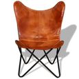 Fauteuil chaise siege lounge design club sofa salon papillon cuir veritable marron-1