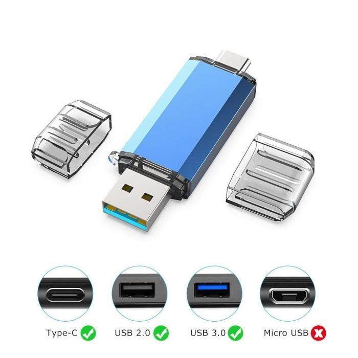 KOOTION Clé USB C 128 Go Clé USB 3.0 Clé USB 2 en 1 USB 3.0 + USB Type C  Clé USB Haute vitesse jusqu'à 90 Mo/s 