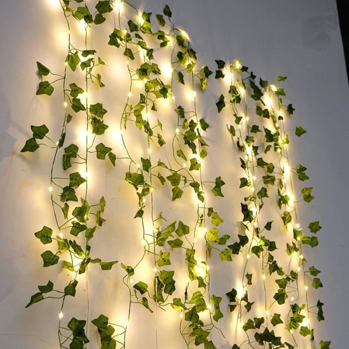 Lierre Artificielle Guirlande Lumineuse Exterieure LED Décoration pour  Célébration, Mariage, Jardin, Balcon - 2m avec 20 Lumières