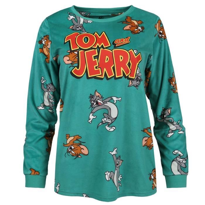 Tom and Jerry Pyjama turquoise pour femme deux pieces manches longues pyjama chaud