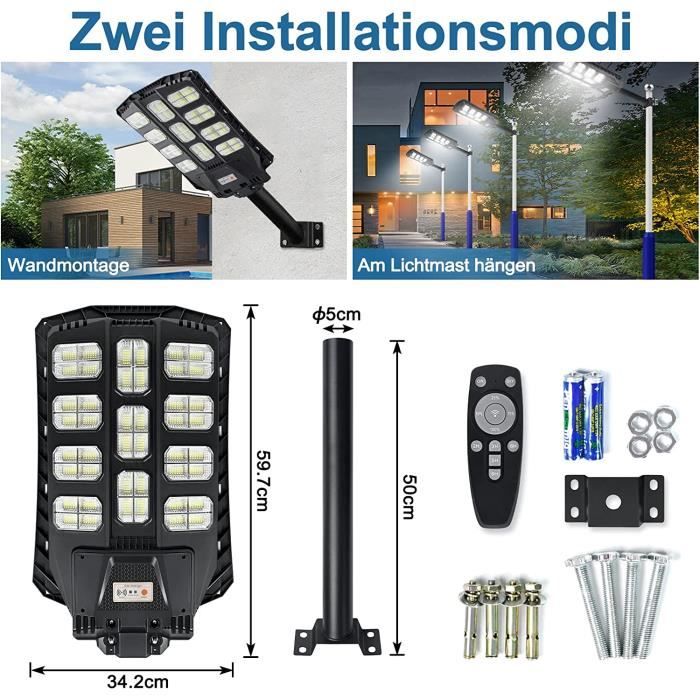 400W Réverbère Lampadaire Solaire Exterieur,660 Leds Lampadaire Solaire