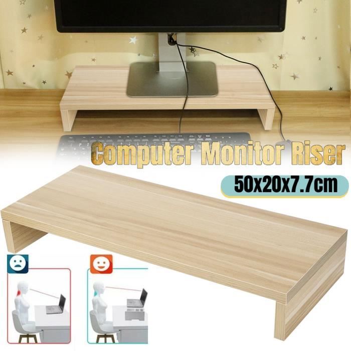 Decowood - Support pour surélever le moniteur de l'écran d'ordinateur en  bois massif ton chêne foncé 50x25cm Hauteur: 8.5 Longueur: 50 Largeur: 25