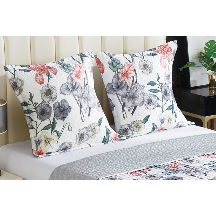 Couvre-lit Matelassé Boutis Fanny & Céline - Dimensions 220x240 Cm + 2 Taies D'oreiller 65x65 Cm - Microfibre, Garnissage Polyester 250 G/m², Lavable 30° - 2