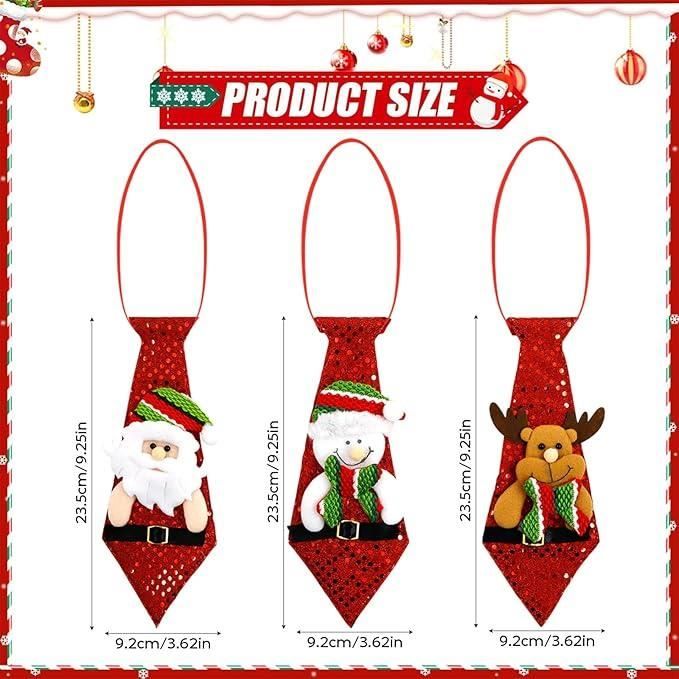 3 Cravates à Paillettes De Noël Pour Enfants - Motifs Père Noël, Bonhomme De Neige Et Renne, Accessoire De Fête