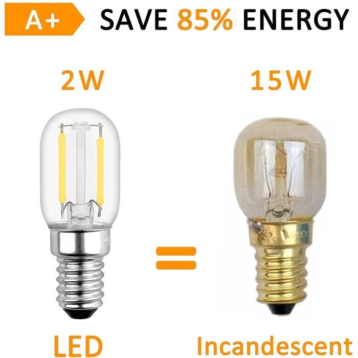 2w E14 ampoule LED pour réfrigérateur, t22, équivalent à 15w E14  incandescent, blanc chaud 2700k, 230v, petit