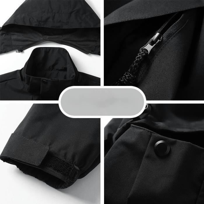 Veste Imperméable 3 En 1 Pour Homme-Femme Avec Capuche Amovible - Alpinisme, Camping, Randonnée Noir - Prêt-à-Porter